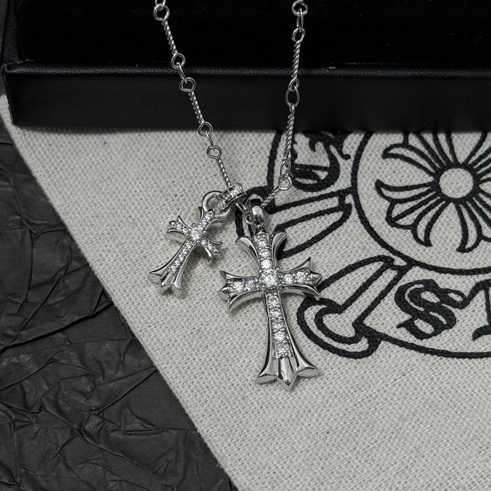 Retro Chrome Hearts Style Cross Necklace - Punk Rock Jewelry with Double Pendant