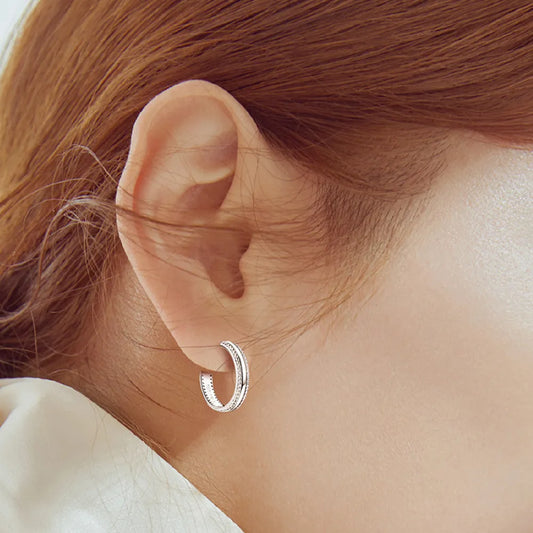 Dainty Moissanite Pave 925 Silver C-Hoop Earrings