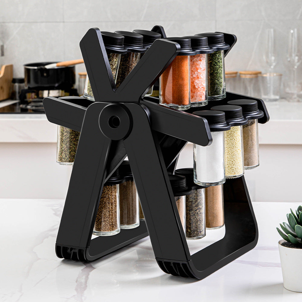Rotating Ferris Wheel Spice Rack Set - 18 Glass Seasoning Bottles & Jars Organizer