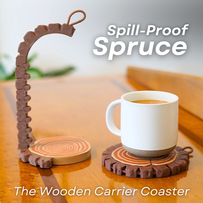Creative Spill-Proof Wooden Carrier Coaster Set