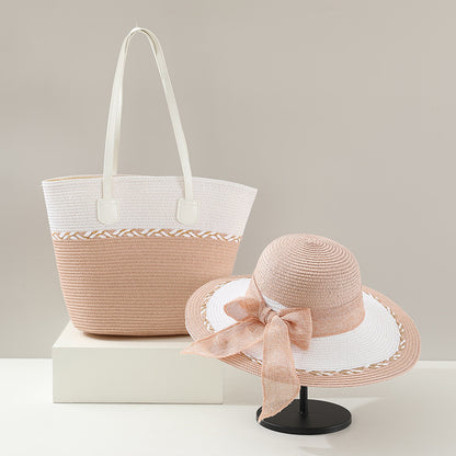 Women's Summer Straw Tote Bag & Wide-Brim Sun Hat Set
