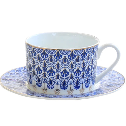 300ml Luxury Fine Bone China Coffee Cup & Saucer - Elegant Russian Pattern Espresso Cup