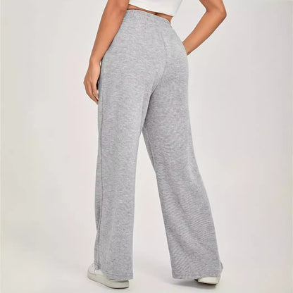 Cozy High Waisted Wide Leg Knit Trousers - Casual Lounge Pants