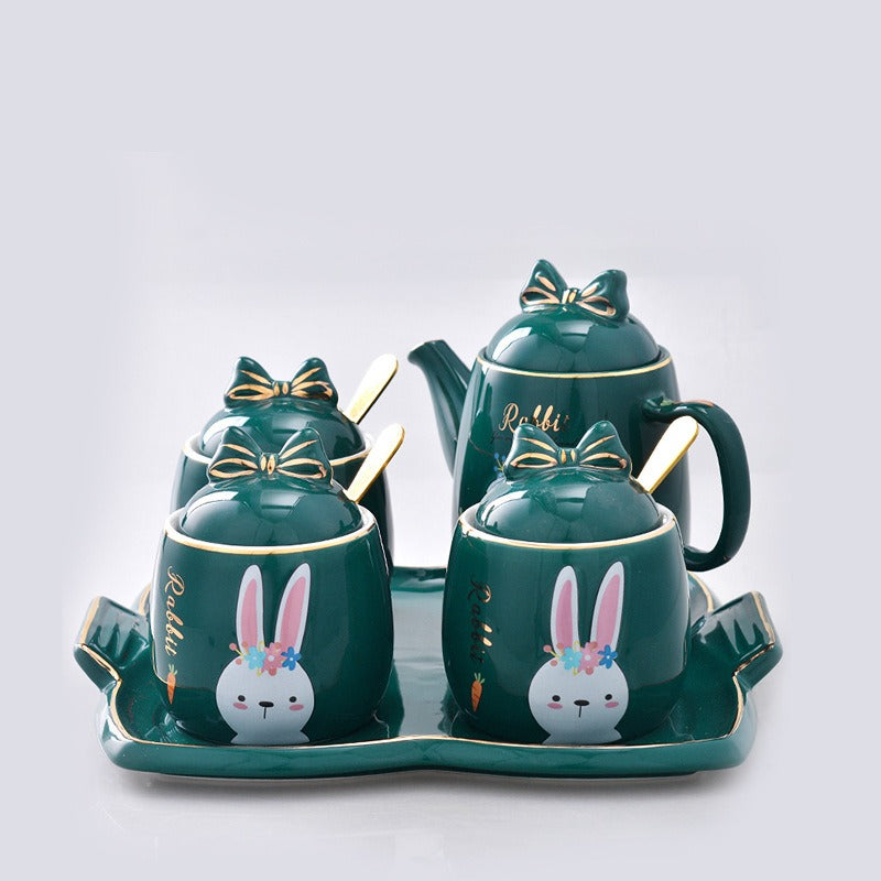 Cute Cartoon Rabbit Ceramic Spice Jar Set - 3 Pieces with Tray