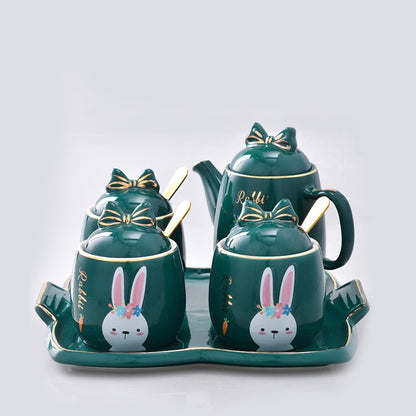 Cute Cartoon Rabbit Ceramic Spice Jar Set - 3 Pieces with Tray