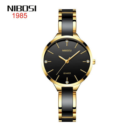 NIBOSI 2330 Luxury Ceramic Bracelet Watch for Ladies - Creative Quartz Watch for Women