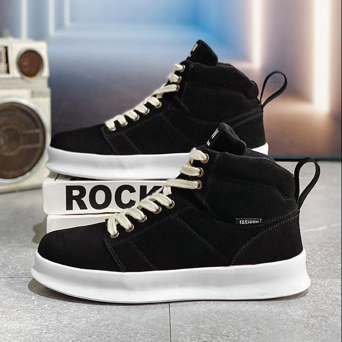 Men's High Top Suede Board Shoes - Comfortable Thick Sole Casual Sneakers