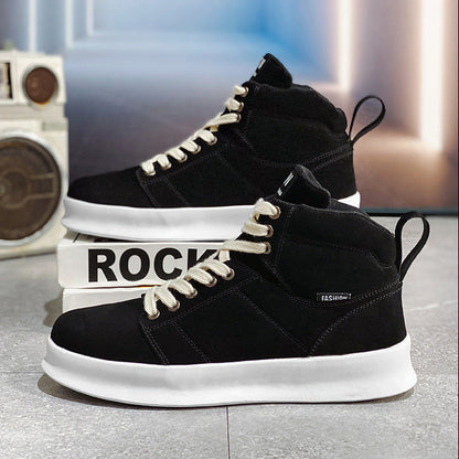 Men's High Top Suede Board Shoes - Comfortable Thick Sole Casual Sneakers