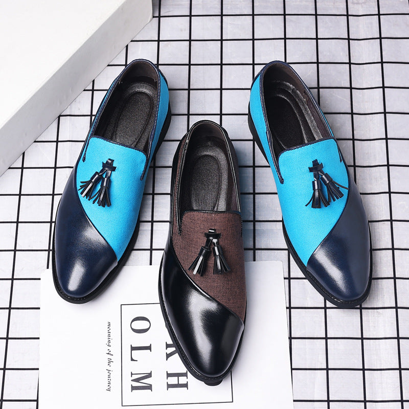Men's Two-Tone Leather Tassel Loafers - Business Formal British Style Slip-On Shoes