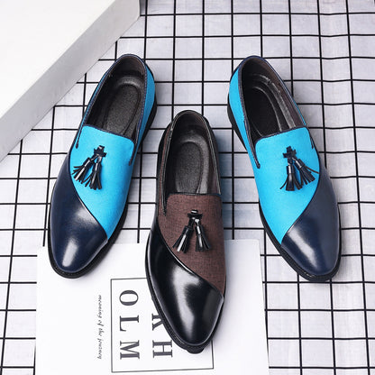 Men's Two-Tone Leather Tassel Loafers - Business Formal British Style Slip-On Shoes