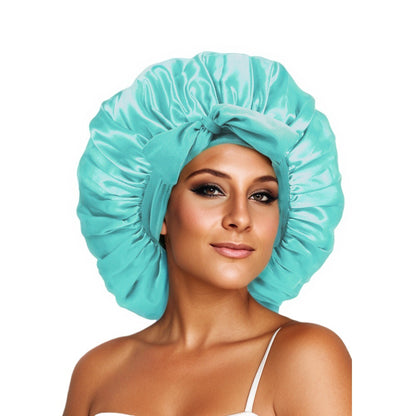 Wide-Brimmed Satin Bonnets with Elastic Ribbon Bow | Solid Color Hairdressing Sleep Cap