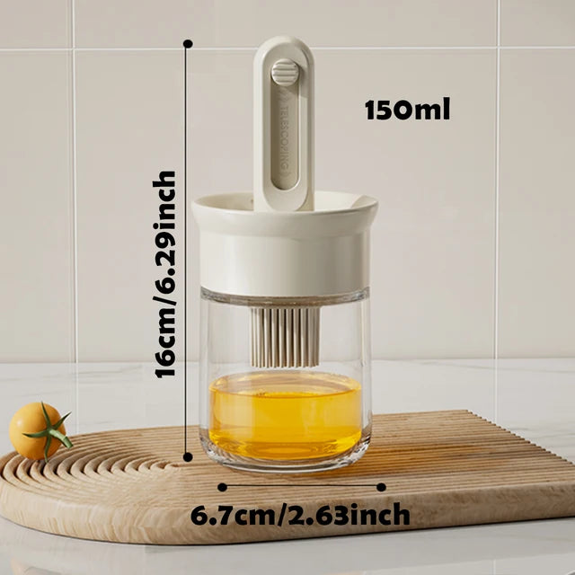 2-in-1 Silicone Oil Brush & Dispenser Bottle - Heat Resistant Telescopic Basting Brush for BBQ, Baking & Kitchen