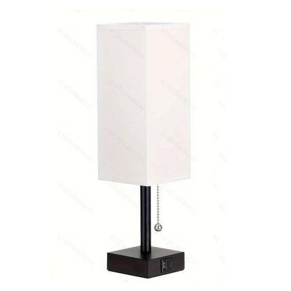 Modern Square Linen Desk Lamp with Dual USB Ports – 3 Color Modes & Pull Chain Switch for Bedroom