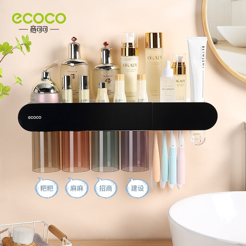 Multi-Functional Wall-Mounted Toothbrush Holder & Organizer – Punch-Free Magnetic Mouthwash Cup Set for Bathroom
