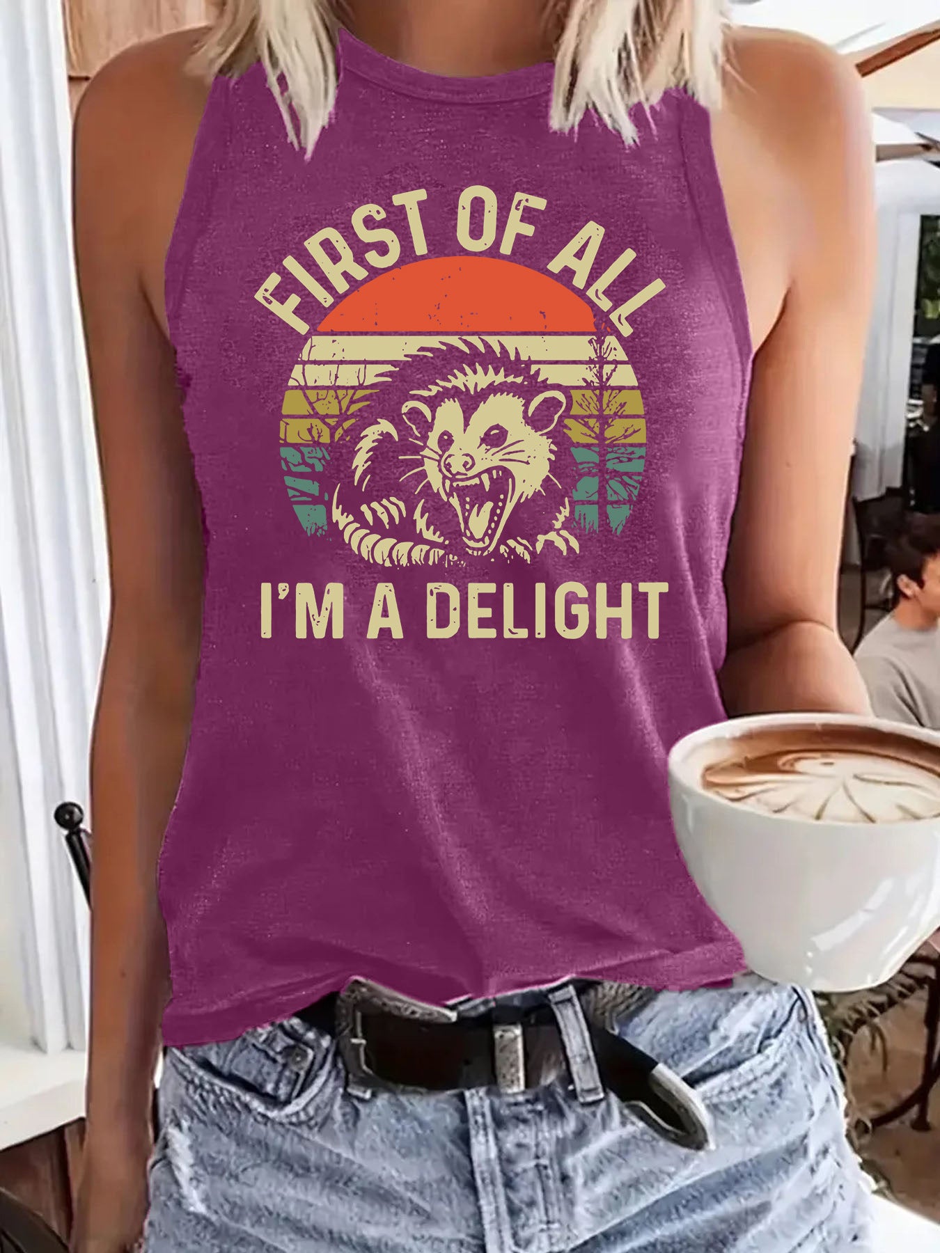 First of All, I'm a Delight' Lion Print Loose Vest | Funny Slogan Graphic Tank Top