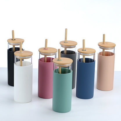 High Borosilicate Glass Tumbler with Bamboo Lid and Silicone Sleeve