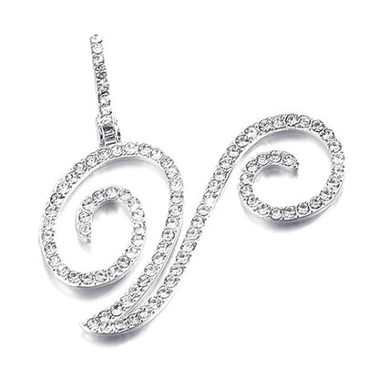 Iced Out Initial Letter Pendant Cuban Chain Necklace
