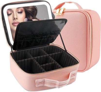 Large Capacity LED Mirror Makeup Bag – Multifunctional DIY Partition Storage Box