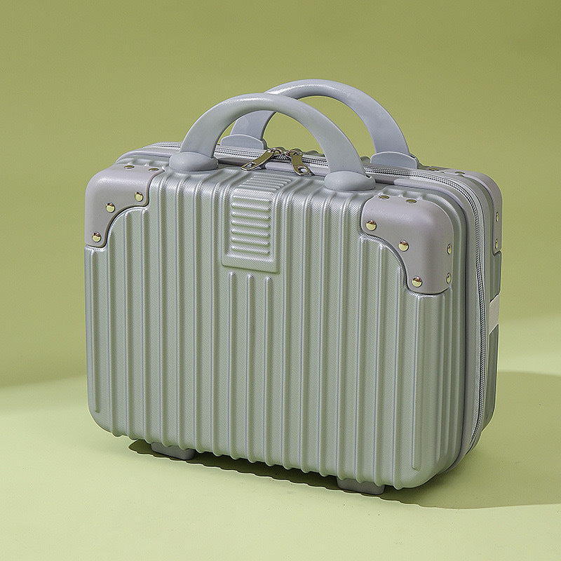 Vintage Luggage Mini Makeup Case | 14-Inch Small Storage Lock Box