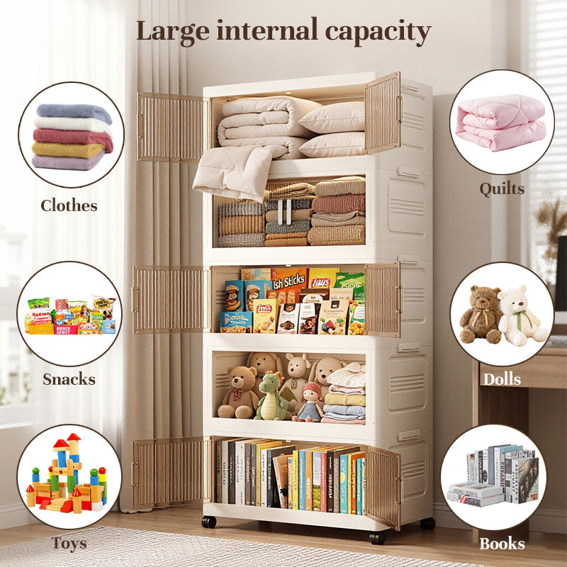 Multi-Tier Folding Storage Cabinet with Wheels | Stackable Wardrobe Organizer