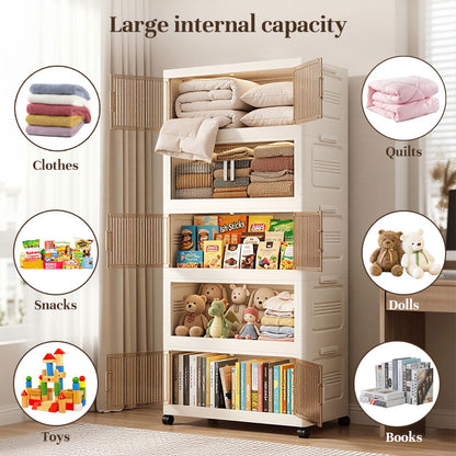 Multi-Tier Folding Storage Cabinet with Wheels | Stackable Wardrobe Organizer