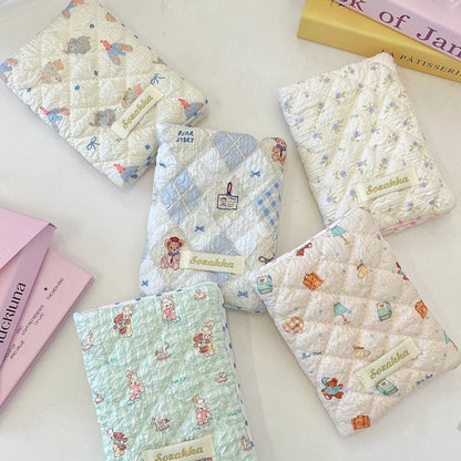 Cute Embossed Cartoon Passport Protection Cover - Quilted Fabric Travel Document Bag & Card Holder