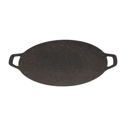 Korean Style Non-Stick Round Barbecue Pan - Portable Cast Iron Griddle for Outdoor Camping & Indoor Stovetop BBQ