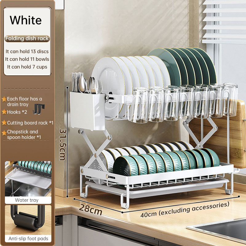 Foldable 2-Layer Kitchen Dish Rack | Large Capacity Countertop Drying Shelf