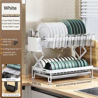 Foldable 2-Layer Kitchen Dish Rack | Large Capacity Countertop Drying Shelf