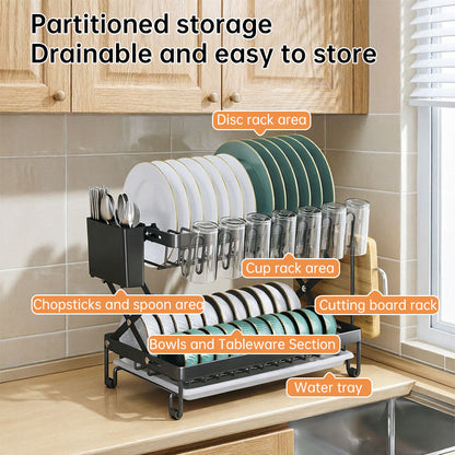 Foldable 2-Layer Kitchen Dish Rack | Large Capacity Countertop Drying Shelf