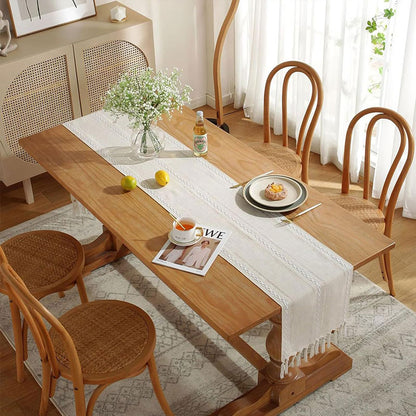 Rustic Hand-Woven Table Runner – Cotton & Linen Boho Table Flag with Tassels