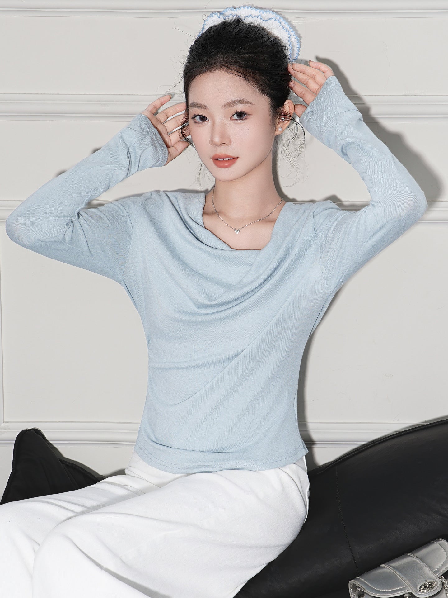 Chic Solid Black Ruched Off-the-Shoulder Casual Top for Women