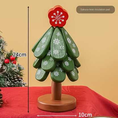 Solid Wood Tree-Shaped Drink Placemat - Unique Festive Table Trivet & Gift