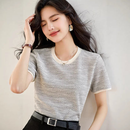 Casual Fashion Basic Tee - Chic Knit Short Sleeve Top for Women