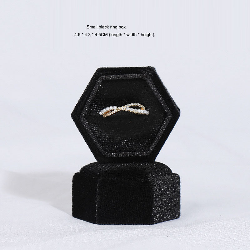 Hexagonal Velvet Jewelry Box - High-End Korean Ring & Earring Gift Box