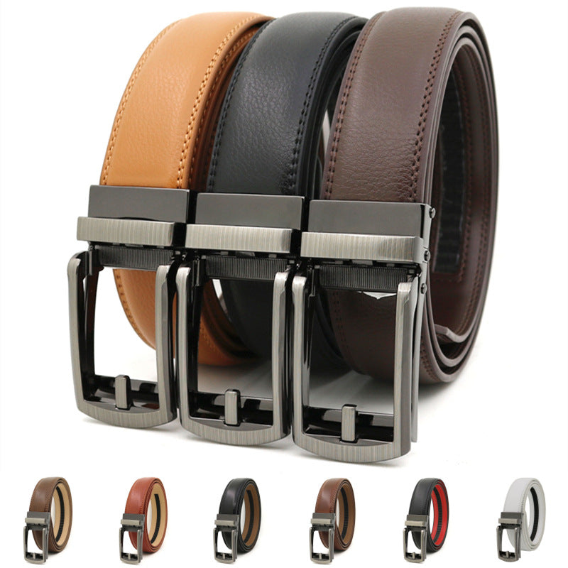 Men's Automatic Buckle Ratchet Belt | Premium Two-Layer Cowhide Leather Click Belt