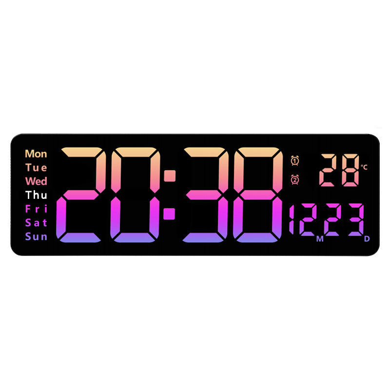 Modern RGB Digital Wall Mount Clock with Dual Alarms & Memory Function