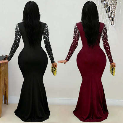 Sexy Black Mesh Rhinestone Mini Dress – Sparkling Long Sleeve Bodycon Party Outfit for Women