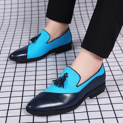 Men's Two-Tone Leather Tassel Loafers - Business Formal British Style Slip-On Shoes