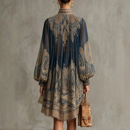 Elegant Asymmetrical Flowing Boho Dress - Chic Lantern Sleeve Party Gown