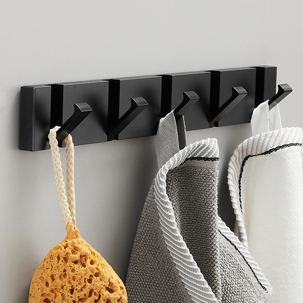 Modern Folding Wall Hooks Rack – Luxury Black & Gold Coat & Towel Hanger for Bathroom & Entryway