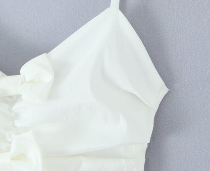 Chic White Bow Layered Mini Dress - Sexy Ruched Silhouette Strapless Summer Skirt for Women