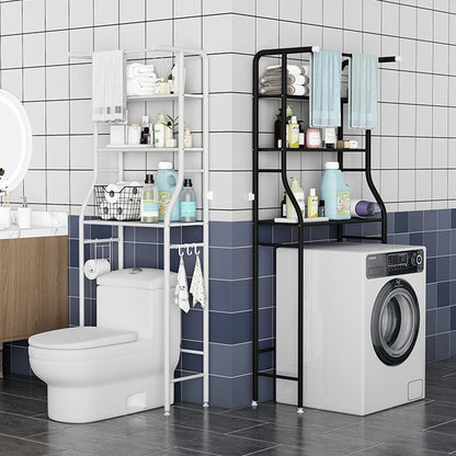 Modern Metal Bathroom Shelf - Multifunctional Overhead Toilet Storage with Hooks