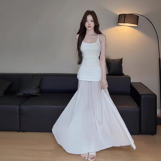 Chic Mesh Splicing Maxi Dress - Elegant Strapless Waist-Cinching Summer Evening Gown