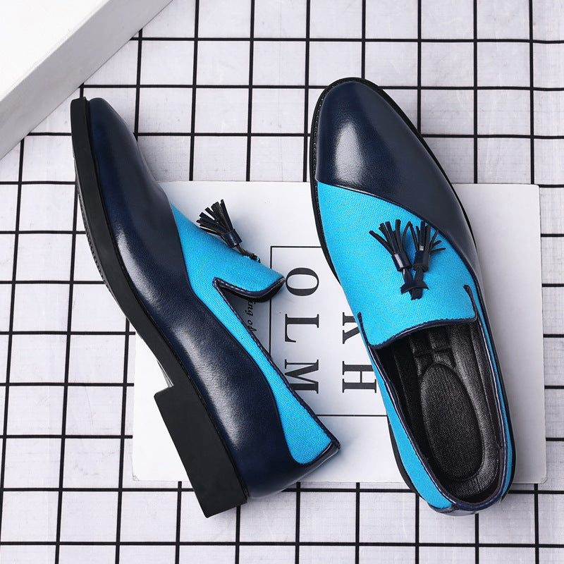 Men's Two-Tone Leather Tassel Loafers - Business Formal British Style Slip-On Shoes