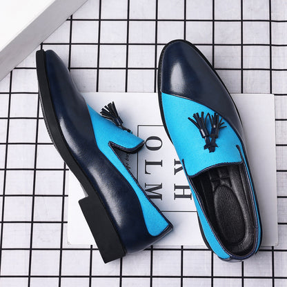 Men's Two-Tone Leather Tassel Loafers - Business Formal British Style Slip-On Shoes