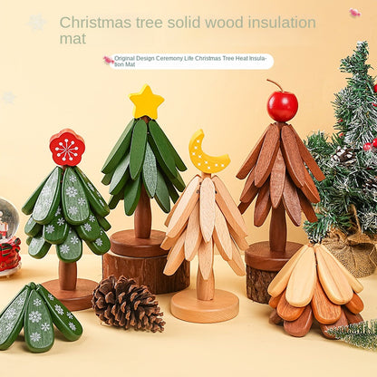 Solid Wood Tree-Shaped Drink Placemat - Unique Festive Table Trivet & Gift