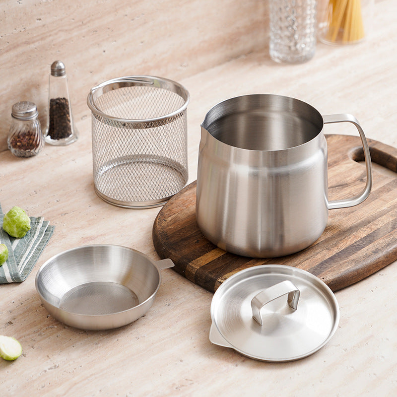 304 Stainless Steel Oil Filter Pot & Frying Basket Set