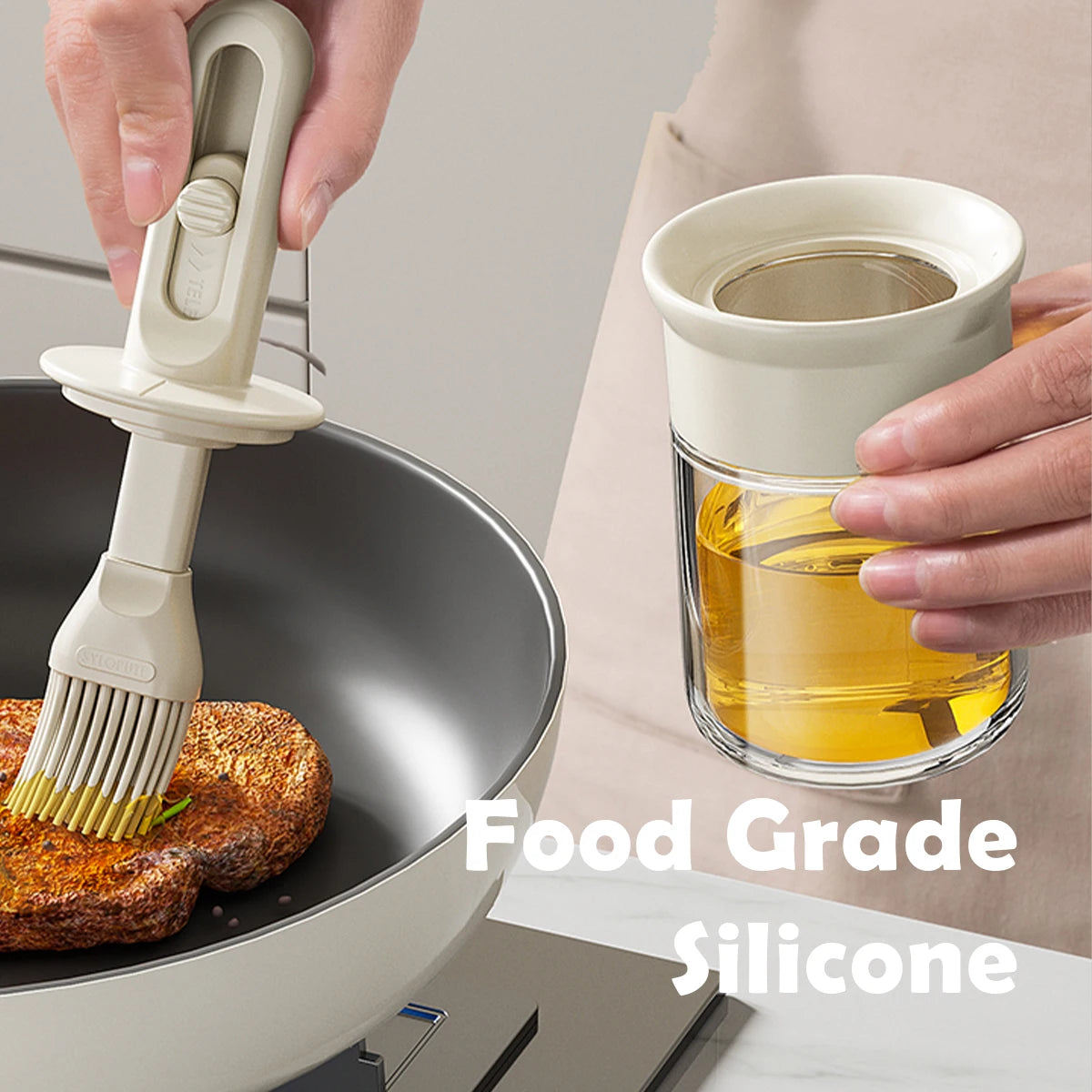 2-in-1 Silicone Oil Brush & Dispenser Bottle - Heat Resistant Telescopic Basting Brush for BBQ, Baking & Kitchen