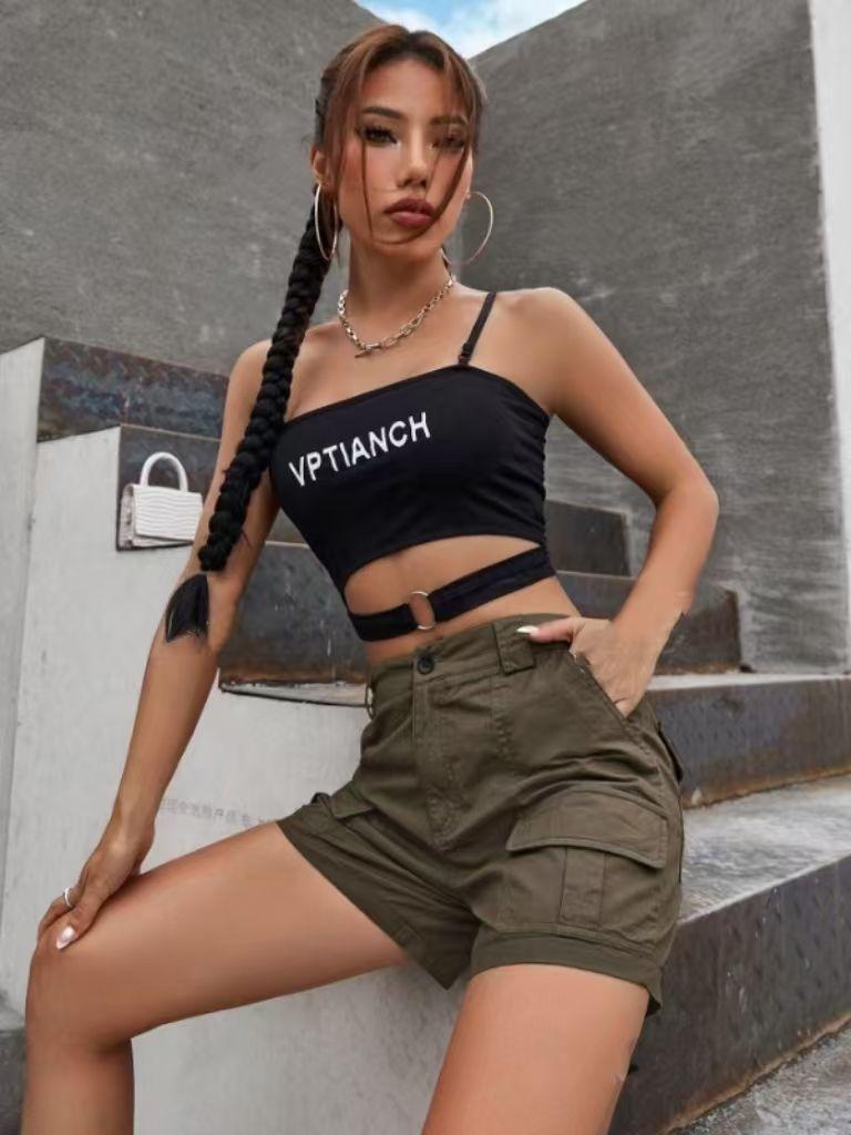 Women's High Rise Straight Leg Casual Shorts with Pockets